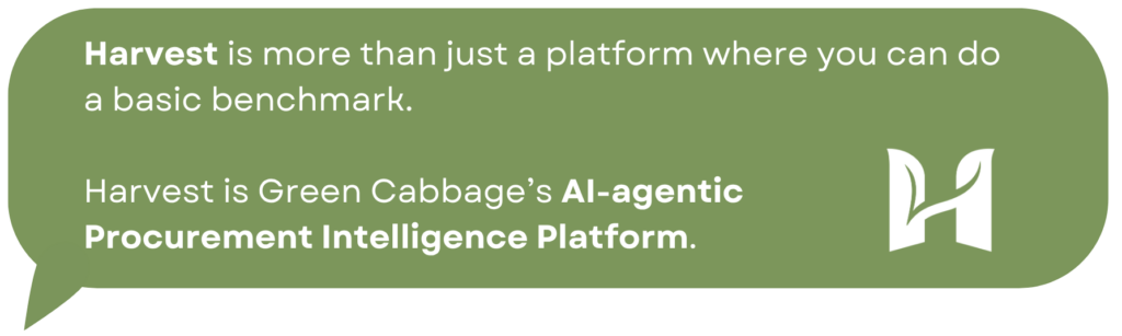 Harvest is more than just a platform where you can do a basic benchmark. Harvest is Green Cabbage’s AI-agentic Procurement Intelligence Platform.